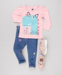 Blusa-Infantil-Dinossauro-com-Glitter-Manga-Longa-Decote-Redondo-em-Algodao---Sustentavel-Rosa-9145678-Rosa_3