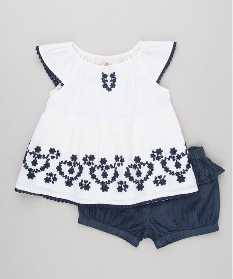 Conjunto-Infantil-de-Blusa-com-Bordado-Manga-Curta-Off-White---Short-Jeans-com-Babados-Azul-Escuro-8699567-Azul_Escuro_1
