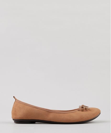 Sapatilha-Feminina-Bico-Redondo-em-Suede-com-Laco-Caramelo-9185752-Caramelo_1