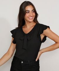 Blusa-de-Crepe-Feminina-Manga-Curta-com-Babado-Gola-Laco-Preta-9976418-Preto_1