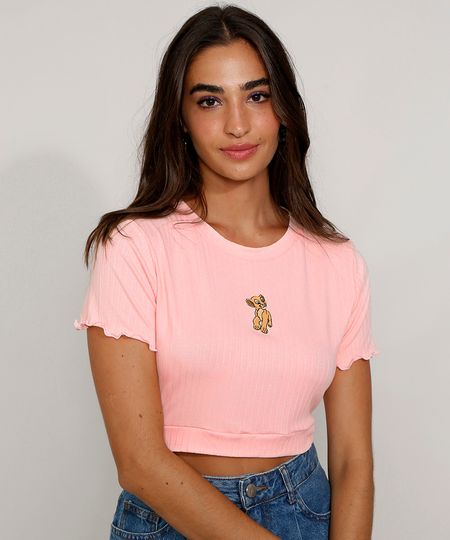 Camiseta-Feminina-Manga-Curta-Cropped-com-Bordado-Simba-O-Rei-Leao-Decote-Redondo-Rosa-Claro-9976514-Rosa_Claro_1