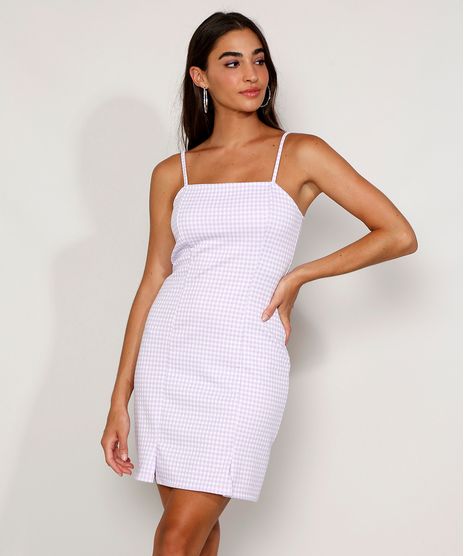 Vestido-Feminino-Curto-Estampado-Xadrez-Vichy-com-Fendas-Alca-Fina-Lilas-9982995-Lilas_1