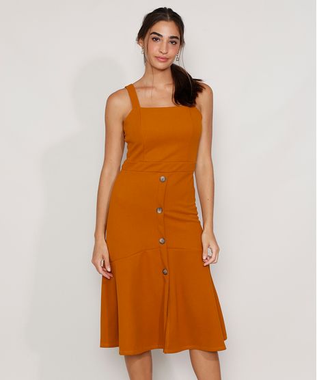 Vestido-Feminino-Midi-com-Botoes-e-Babado-Alca-Larga-Caramelo-9975713-Caramelo_1