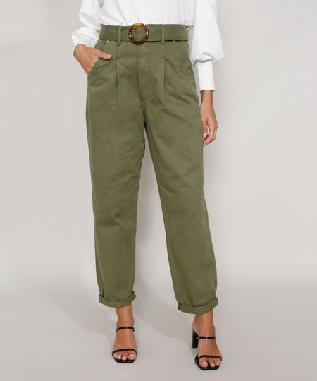Calca-de-Sarja-Feminina-Baggy-Cintura-Super-Alta-com-Cinto-Tartaruga-Verde-Militar-9981890-Verde_Militar_1