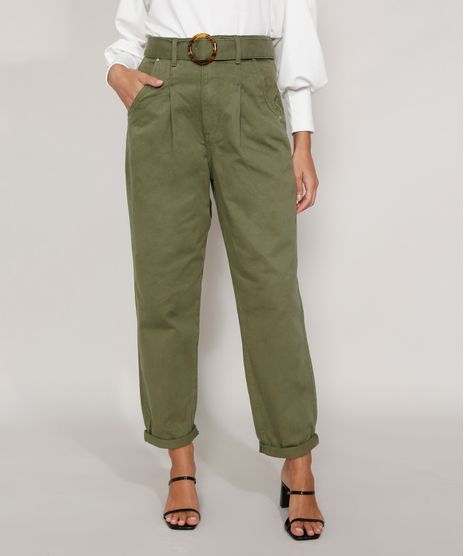 Calca-de-Sarja-Feminina-Baggy-Cintura-Super-Alta-com-Cinto-Tartaruga-Verde-Militar-9981890-Verde_Militar_1