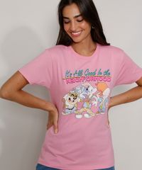 Camiseta-Feminina-Manga-Curta-Looney-Tunes-Decote-Redondo-Rosa-9964585-Rosa_1
