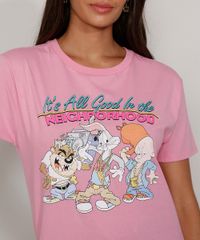 Camiseta-Feminina-Manga-Curta-Looney-Tunes-Decote-Redondo-Rosa-9964585-Rosa_2