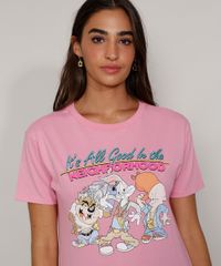 Camiseta-Feminina-Manga-Curta-Looney-Tunes-Decote-Redondo-Rosa-9964585-Rosa_5
