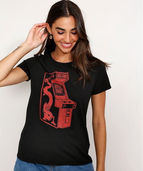 Camiseta-Feminina-Manga-Curta-Mortal-Kombat-Fliperama-Decote-Redondo-Preta-9978603-Preto_1
