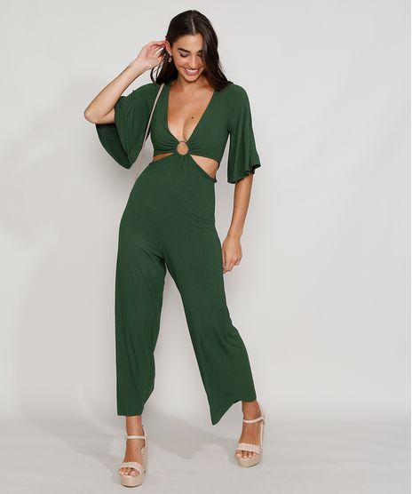Macacao-Feminino-Pantacourt-Canelado-com-Vazado-e-Argola-Manga-Curta-Ampla-Verde-Escuro-9977674-Verde_Escuro_1