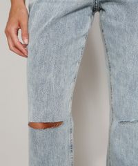 Calca-Jeans-Feminina-Reta-Cintura-Super-Alta-Marmorizada-com-Rasgos-no-Joelho-Azul-Claro-9985532-Azul_Claro_4
