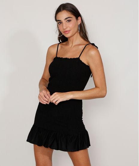 Vestido-Feminino-Curto-com-Lastex-e-Babado-Alca-Laco-Preto-9965650-Preto_1