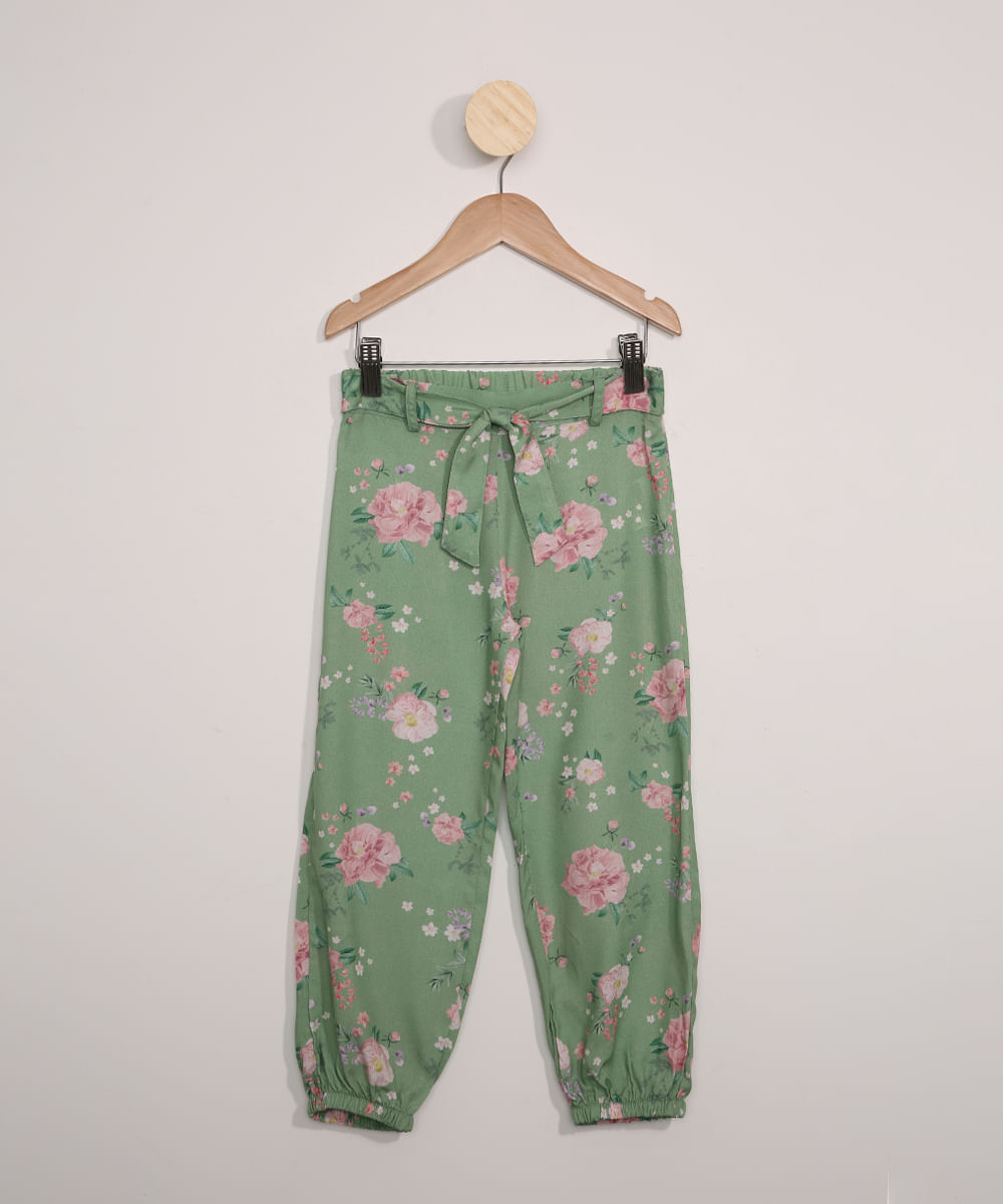 Calça Jogger Infantil Estampada Floral Verde