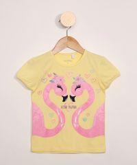 Blusa-Infantil-Manga-Curta-Flamingos-com-Glitter-Amarelo-9976454-Amarelo_1