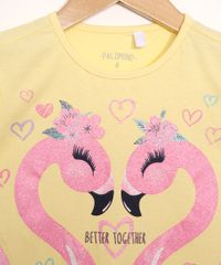 Blusa-Infantil-Manga-Curta-Flamingos-com-Glitter-Amarelo-9976454-Amarelo_2