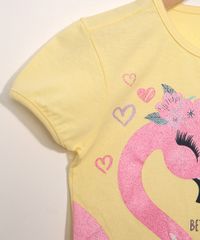 Blusa-Infantil-Manga-Curta-Flamingos-com-Glitter-Amarelo-9976454-Amarelo_4