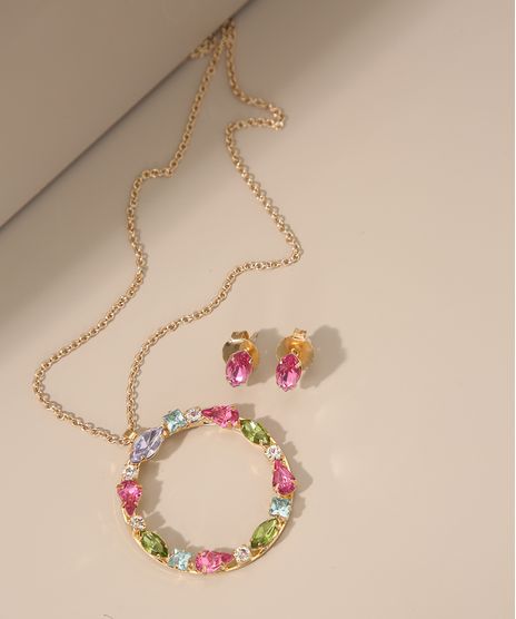 Kit-de-Colar-Feminino-com-Pedras-Coloridas---Brinco-Dourado-9976688-Dourado_1
