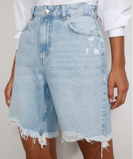 Bermuda-Jeans-Feminina-Cintura-Alta-Destroyed-Marmorizada-Azul-Claro-9985654-Azul_Claro_1