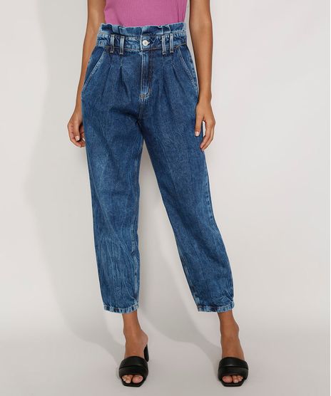 Calca-Jeans-Feminina-Baggy-Clochard-Cintura-Super-Alta-Marmorizada-com-Pregas-Azul-Medio-9985800-Azul_Medio_1