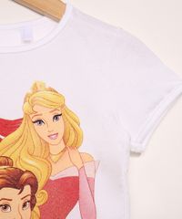 Conjunto-Infantil-de-Blusa-Manga-Curta-Princesas-com-Glitter-Off-White---Bermuda-Pink-9965408-Pink_5