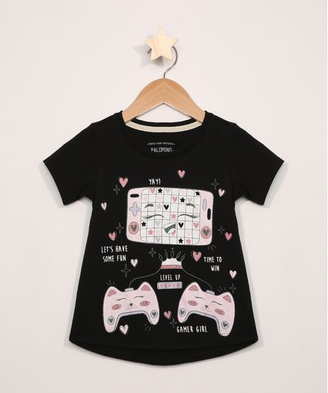 Blusa-Infantil-Manga-Curta-Video-Game-com-Glitter-Preta-9977427-Preto_1