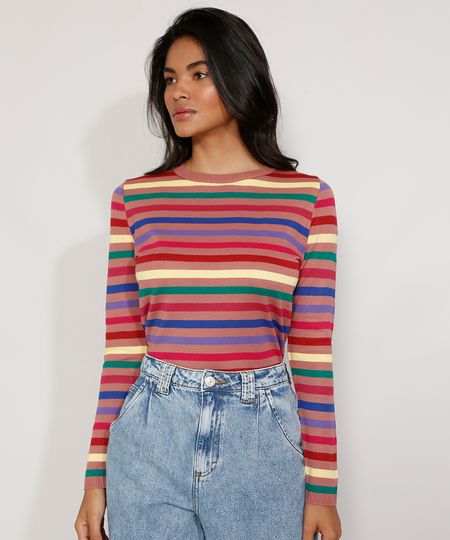 Sueter-de-Trico-Feminino-Listrado-Decote-Redondo-Multicor-9975423-Multicor_1 Sueter-de-Trico-Feminino-Listrado-Decote-Redondo-Multicor-9975423-Multicor_1