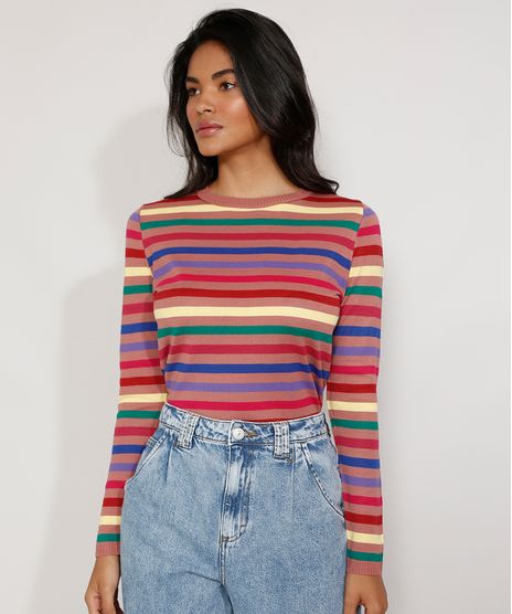 Sueter-de-Trico-Feminino-Listrado-Decote-Redondo-Multicor-9975423-Multicor_1