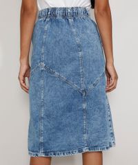 Saia Jeans Midi Marmorizada com Recortes vista costas