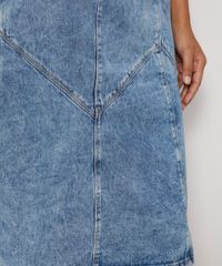 Saia Jeans Midi Marmorizada com Recortes  com zoom