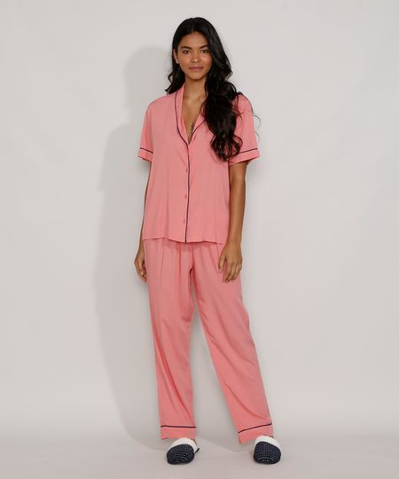 Pijama-Feminino-Camisa-com-Vivo-Contrastante-Manga-Curta-Rosa-9970141-Rosa_1
