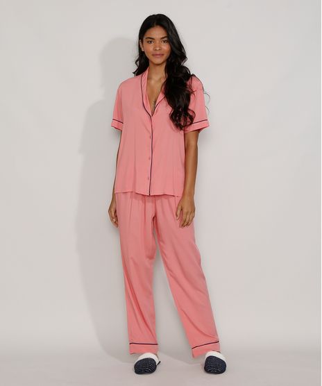 Pijama-Feminino-Camisa-com-Vivo-Contrastante-Manga-Curta-Rosa-9970141-Rosa_1