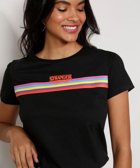 Camiseta-Feminina-Manga-Curta-Stranger-Things-com-Listras-Decote-Redondo-Preta-9973817-Preto_1