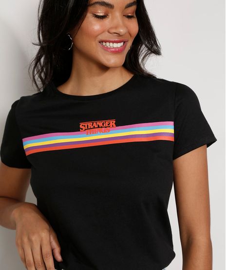 Camiseta-Feminina-Manga-Curta-Stranger-Things-com-Listras-Decote-Redondo-Preta-9973817-Preto_1