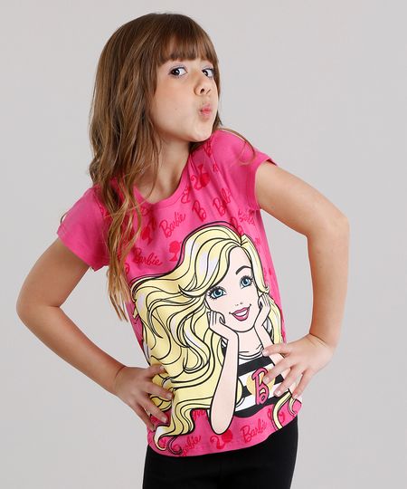 Blusa-Infantil-Barbie-com-Glitter-Manga-Curta-Decote-Redondo-em-Algodao---Sustentavel-Pink-9043897-Pink_1