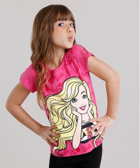 Blusa-Infantil-Barbie-com-Glitter-Manga-Curta-Decote-Redondo-em-Algodao---Sustentavel-Pink-9043897-Pink_1