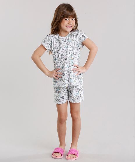 Pijama-Infantil-Estampado-de-Unicornio-Manga-Curta-Gola-Redonda-Cinza-Mescla-Claro-9132992-Cinza_Mescla_Claro_1