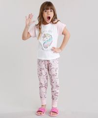 Pijama-Infantil-Raglan-com-Estampa-de-Unicornio-Manga-Curta-Gola-Redonda-em-Algodao---Sustentavel-Rosa-Claro-9133043-Rosa_Claro_1