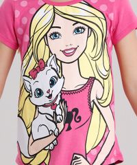 Blusa-Infantil-Barbie-com-Glitter-Manga-Curta-Decote-Redondo-em-Algodao---Sustentavel-Pink-9137509-Pink_4