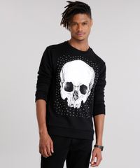 Blusao-Masculino-Caveira-com-Tachas-em-Moletom-Gola-Careca-Manga-Longa-Preto-8855151-Preto_1