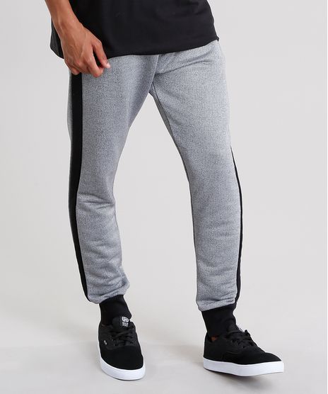 Calca-Masculina-Jogger-com-Recortes-em-Moletom-com-Bolsos-Cinza-Mescla-9100662-Cinza_Mescla_1