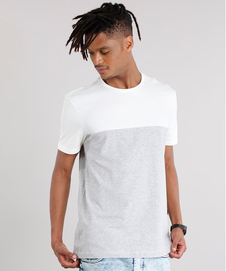 Camiseta-Masculina-com-Recorte-Listrado-Manga-Curta-Gola-Careca-Cinza-Mescla-Claro-9127317-Cinza_Mescla_Claro_1