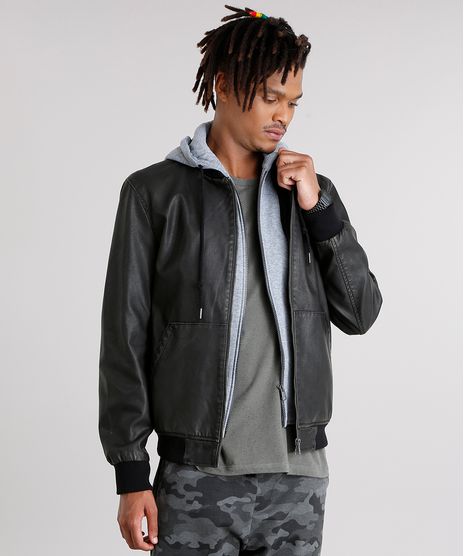 Jaqueta-Masculina-Bomber-2-em-1-com-Capuz-Removivel-em-Moletom-Chumbo-8855296-Chumbo_1