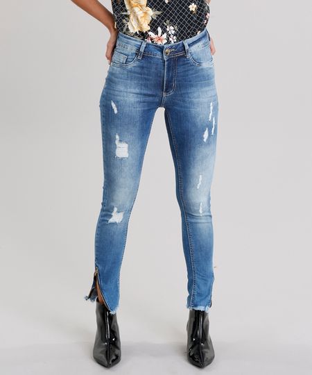 Calca-Jeans-Feminina-Super-Skinny-Sawary-Destroyed-com-Ziper-na-Barra-Azul-Medio-9135609-Azul_Medio_1