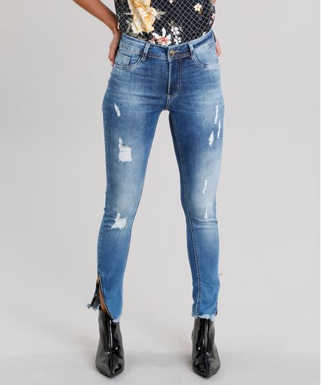 Calca-Jeans-Feminina-Super-Skinny-Sawary-Destroyed-com-Ziper-na-Barra-Azul-Medio-9135609-Azul_Medio_1