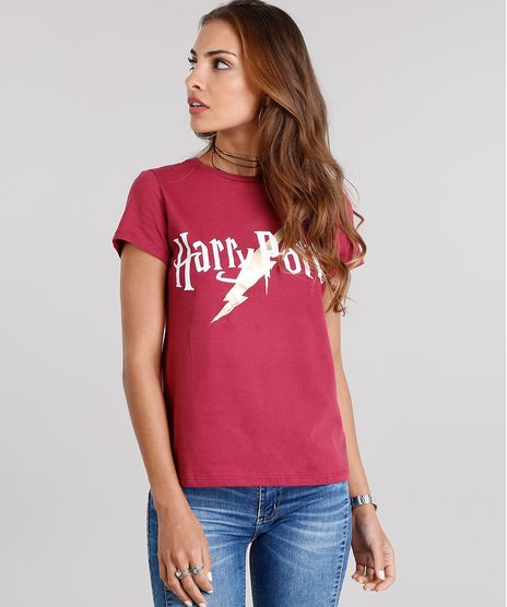 Blusa-Feminina-Harry-Potter-Manga-Curta-Decote-Redondo-em-Algodao---Sustentavel-Vinho-9008977-Vinho_1
