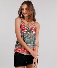 Regata-Feminina-com-Tiras-Estampada-Floral-com-Alca-Fina-Verde-Militar-8900292-Verde_Militar_1