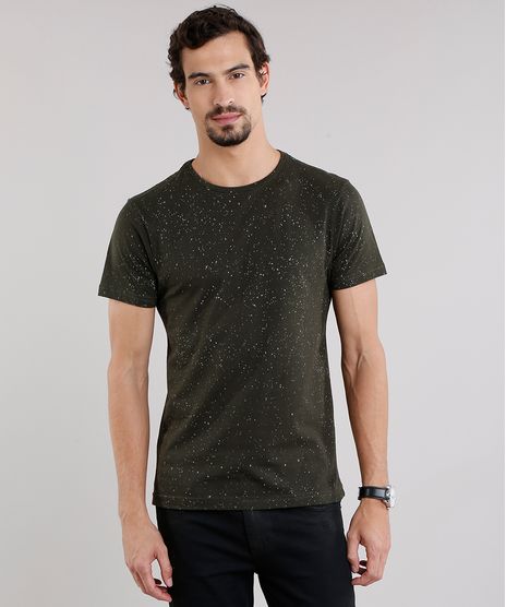 Camiseta-Masculina-Slim-Fit-Estampada-de-Respingos-Manga-Curta-Gola-Careca-Verde-Militar-9115993-Verde_Militar_1
