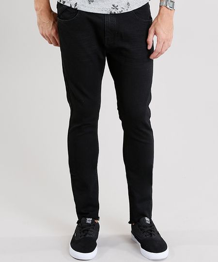 Calca-Jeans-Masculina-Super-Skinny-Cropped-com-Barra-Desfiada-Preta-8938398-Preto_1