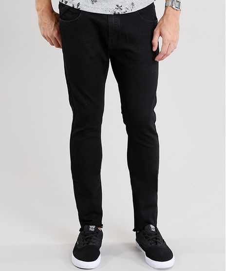 Calca-Jeans-Masculina-Super-Skinny-Cropped-com-Barra-Desfiada-Preta-8938398-Preto_1
