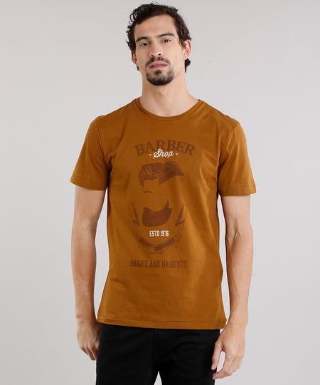 Camiseta-Masculina--Barber-Shop--Manga-Curta-Decote-Careca-em-Algodao---Sustentavel-Caramelo-9165157-Caramelo_1